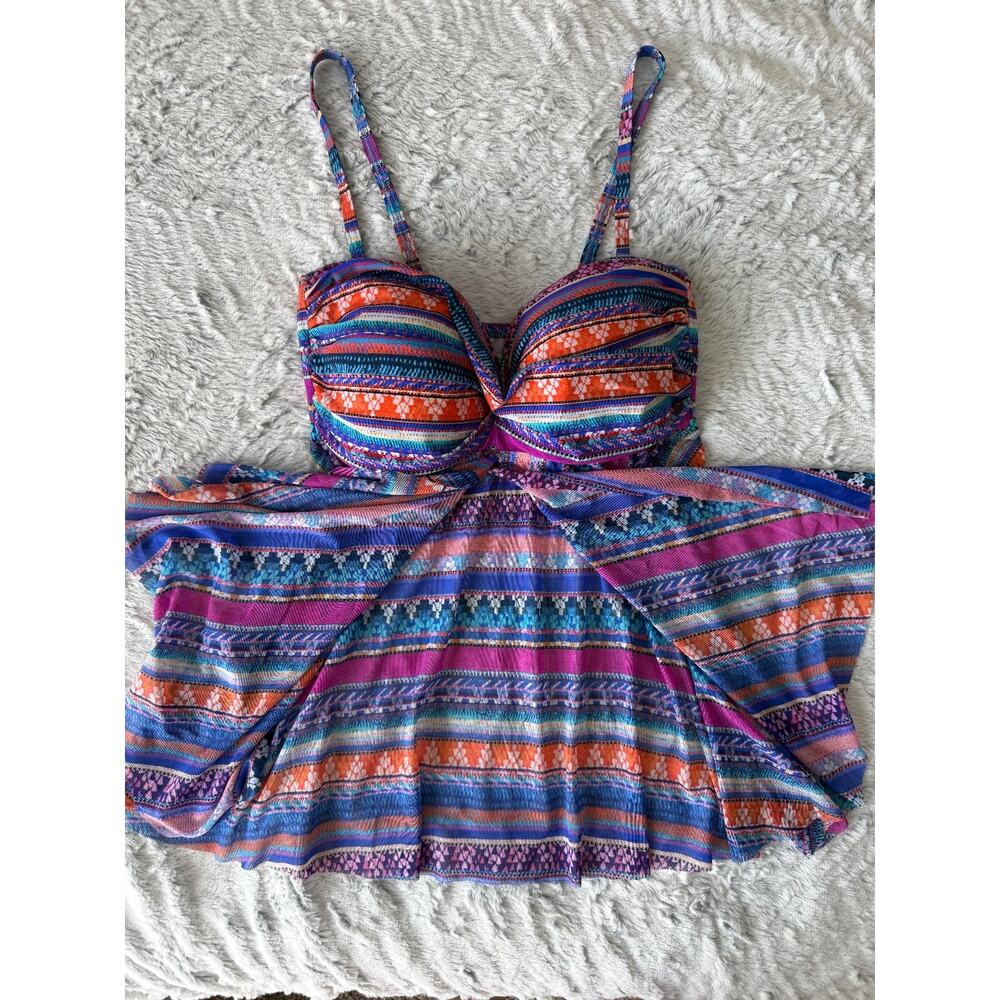 Profile by Gottex Tankini Swim Top S/M Multicolor Tribal Print Underwire Flowy - Picture 6 of 7